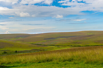 Nyika plateau, Malawi, Africa: rolling landscape with hills, grass, plains and sky with clouds