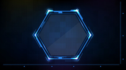 Wall Mural - abstract background of Blue glowing hexagon star technology sci fi frame hud ui