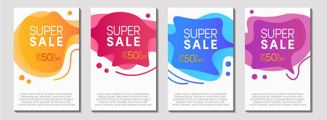 Wall Mural - Dynamic modern fluid mobile for sale banner, sale banner template design, super sale special offer SET ,Vector Ilustration