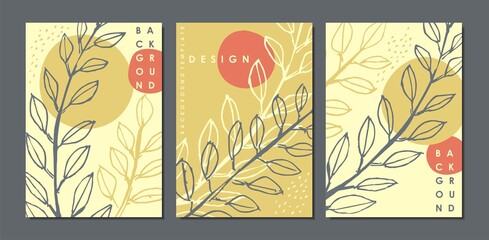 Wall Mural - Asian style minimal background design with leaves and branches. Abstract floral pattern vector cover illustration.