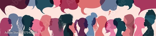 Silhouette group multiethnic women who talk and share ideas and information Poster Mural XXL