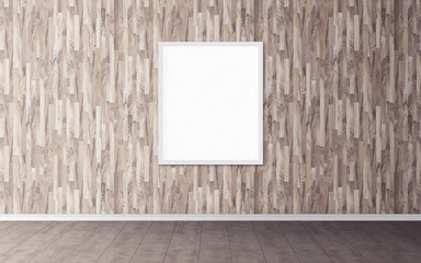 White poster with white frame on wall. Mockup for you design preview. Layout concept.