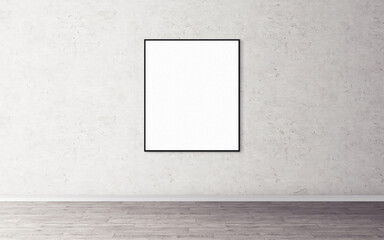 Wall Mural - White blank poster with slim frame on wall. Empty mock-up for you design preview. Good use for presentation.