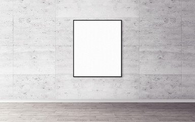 Wall Mural - White blank poster with slim frame on wall. Empty mock-up for you design preview. Good use for presentation.