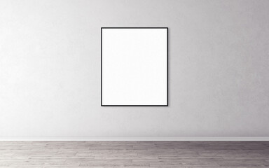 Wall Mural - White blank poster with slim frame on wall. Empty mock-up for you design preview. Good use for presentation.