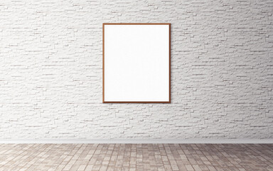 Wall Mural - White blank poster with wooden frame on wall. Template for you design preview. Good use for presentation.