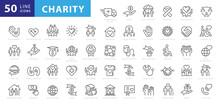 Charity And Donation Icon Set, Line Style