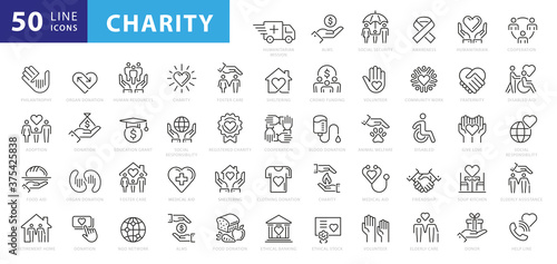 Fotomural charity and donation icon set, line style