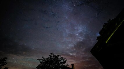 Wall Mural - Timelapse of stars and milkyway over the trees at night.  Beautiful timelapse of milkyway. Starfall.
