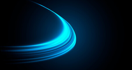 Wall Mural - Abstract blue speed lights movement forming round disk shape or light way through space, digital tech background cover