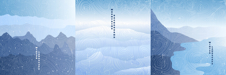 Wall Mural - winter. vector illustration landscape. japanese wave pattern. mountain background. asian style. desi