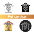 Pet hotel icon. Linear black and RGB color styles. Providing accommodations and treatment for dogs and cats. Domestic animals overnight sitting service. Isolated vector illustrations