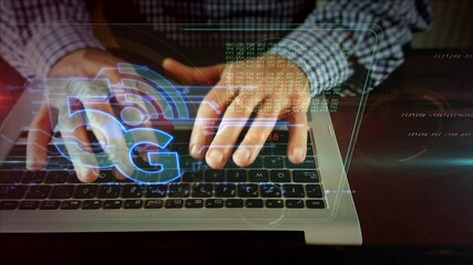 Wall Mural - 5g mobile telecommunication, communication technology, wireless internet, phone network concept. cam