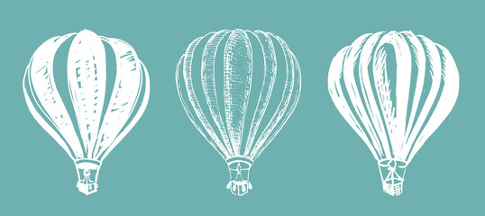 Wall Mural - Hot air balloons flying. Hand drawn illustration	