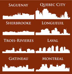 Canvas Print - Set of 8 City silhouette in Quebec, Canada ( Quebec City, Montreal, Gateneau, Laval, Saguenay, Trois-Rivieres, Sherbrooke )