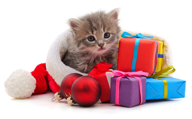 Wall Mural - Kitten with Christmas gifts.