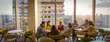 © Tom Merton/Caia Image - Business people meeting in urban highrise office cafeteria