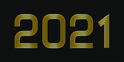 2021 new year. Two thousand twenty-one celebration banner. Gold logo with original numbers design in elegant lines on a black background vector.