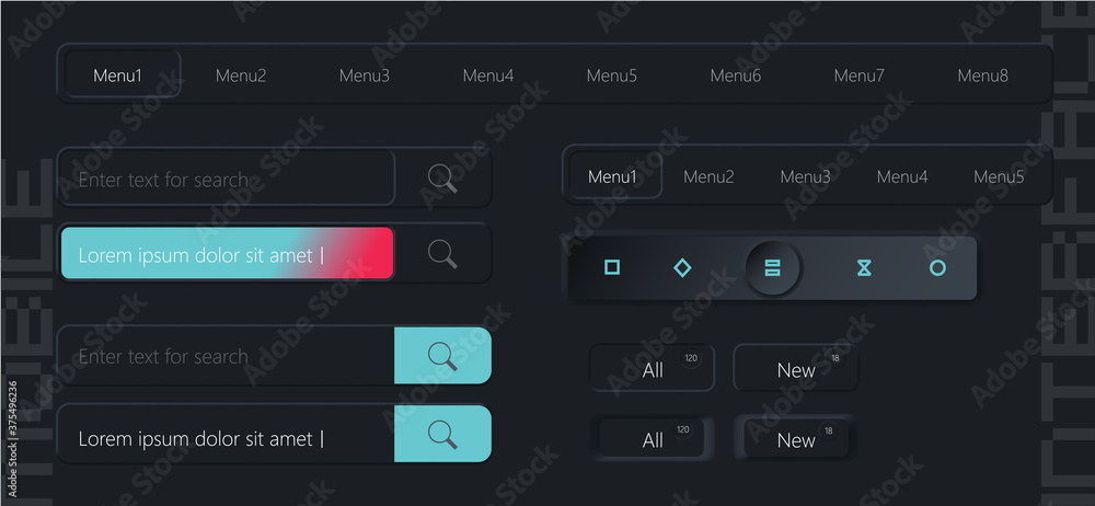 User Interface neumorphic design kit with neumorphism style. App UI, UX ...