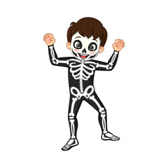 Wall Mural - Cartoon boy in halloween skeleton costume