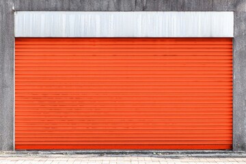 Poster - Automatic red roller shutter doors on the ground floor of the house