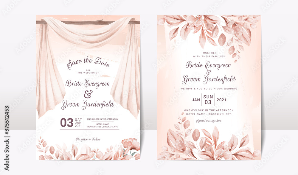 Elegant cards mockup with floral overlay shadows. Editable empty stationery card vector scene with flowers background - obrazy, fototapety, plakaty 