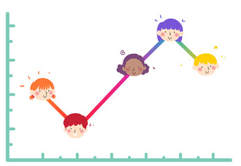 Poster - Kids Head Points Line Graph Illustration