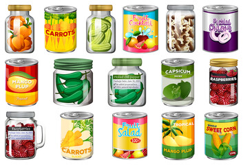 Canvas Print - Set of different canned food and food in jars isolated