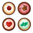© Elena Antonova - Set of vector cupcakes with cherries, chocolate, strawberries and mint. Top view flat icon.