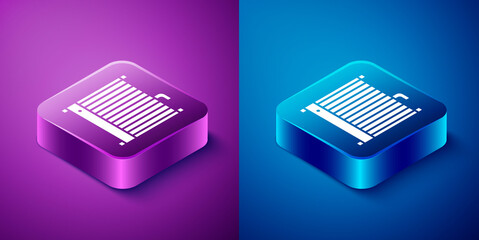 Sticker - Isometric Car radiator cooling system icon isolated on blue and purple background. Square button. Vector Illustration.