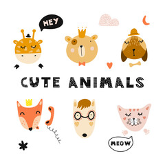 Wall Mural - Set of scandinavian cute animals.