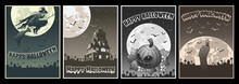 Halloween Illustrations, Retro Horror Movies Posters Stylization, Spooky Postcards, Halloween Party Invitations Templates 