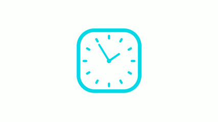 New cyan color square clock icon on white background,12 hours clock icon