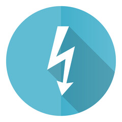 Fototapete - Bolt vector icon, flat design blue round web button isolated on white background