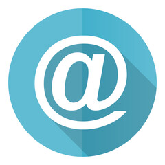 Poster - Email vector icon, flat design blue round web button isolated on white background