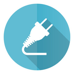 Aufkleber - Plug vector icon, flat design blue round web button isolated on white background