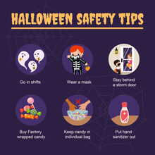 Halloween 2020  Safety Tips During Corona Virus Pandemic. Stay Safe Information Social Media Post Template. Flat Vector Design.