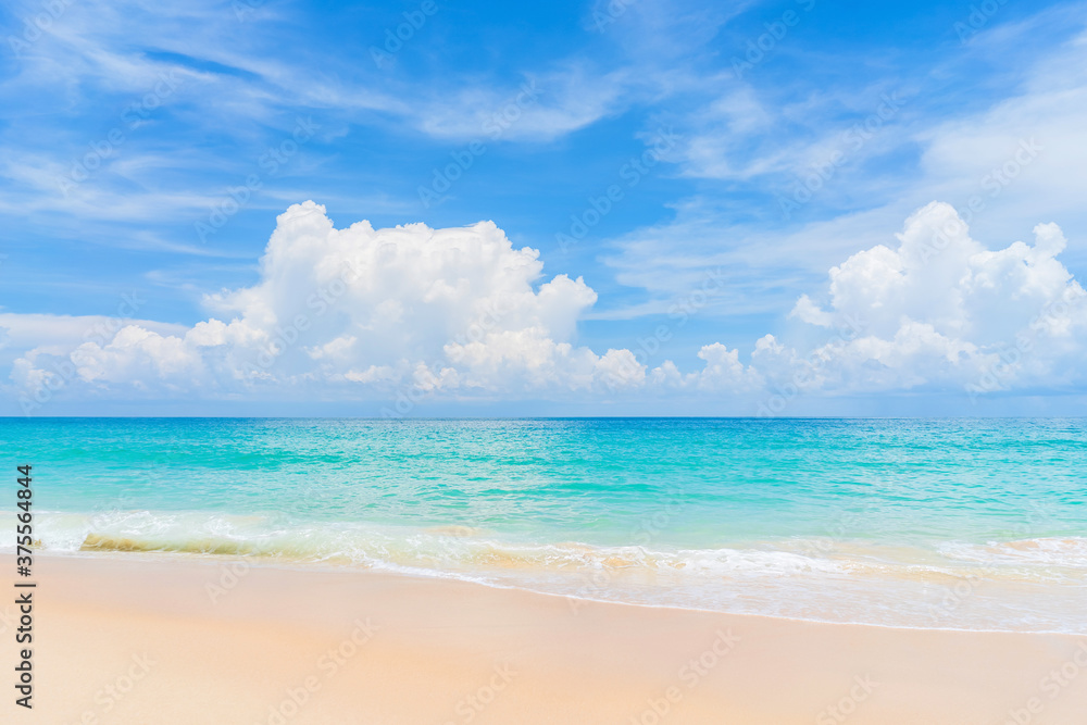 Beautiful tropical beach with blue sky and white clouds abstract ...