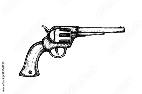 Cuadros en Lienzo hand gun pistols for wild west icon sketch hand drawn illustration isolated with