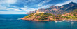 Panoramic summer view of Port de Girolata - place, where you can't get by car. Amazing morning scene of Corsica island, France, Europe. Unbelievable Mediterranean seascape.