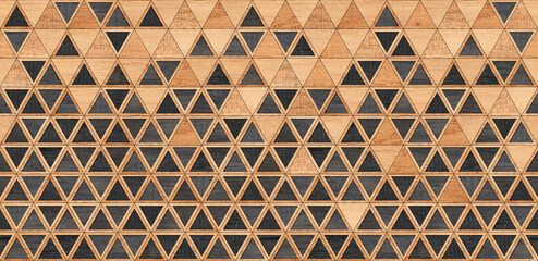Wood texture background. Wooden panel with triangle pattern for wall decor. 