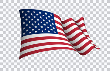 USA flag state symbol isolated on background national banner. Greeting card National Independence Day of the United States. Illustration banner with realistic state flag of America.