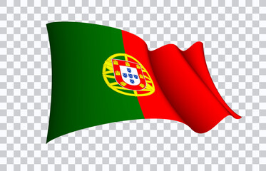 Portugal flag state symbol isolated on background national banner. Greeting card National Independence Day Republic of Portugal. Illustration banner with realistic state flag of Portuguese Republic.