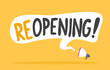 Megaphone with reopening message background.Vector reopening message illustration from message background  collection.