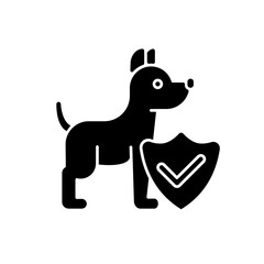 Wall Mural - Pet insurance black glyph icon. Offering healthcare plans for domestic animals silhouette symbol on white space. Professional legal service. Dog welfare protection. Vector isolated illustration