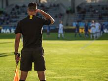 Assistant Of Referee During The Soccer Match.