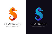 Abstract Modern Letter S For Sea Horse Logo Icon Vector Illustration On Black Background