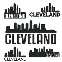 Cleveland Ohio USA Flat Icon Skyline Silhouette Design. City Vector Art Famous Buildings Color Set.