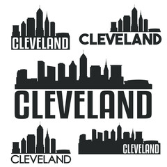 Wall Mural - Cleveland Ohio USA Flat Icon Skyline Silhouette Design. City Vector Art Famous Buildings Color Set.