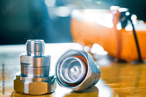 Fotomural High frequency connectors component on workshop table